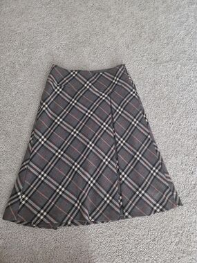Burberry Grey Plaid A-Line Skirt with Red Accents
